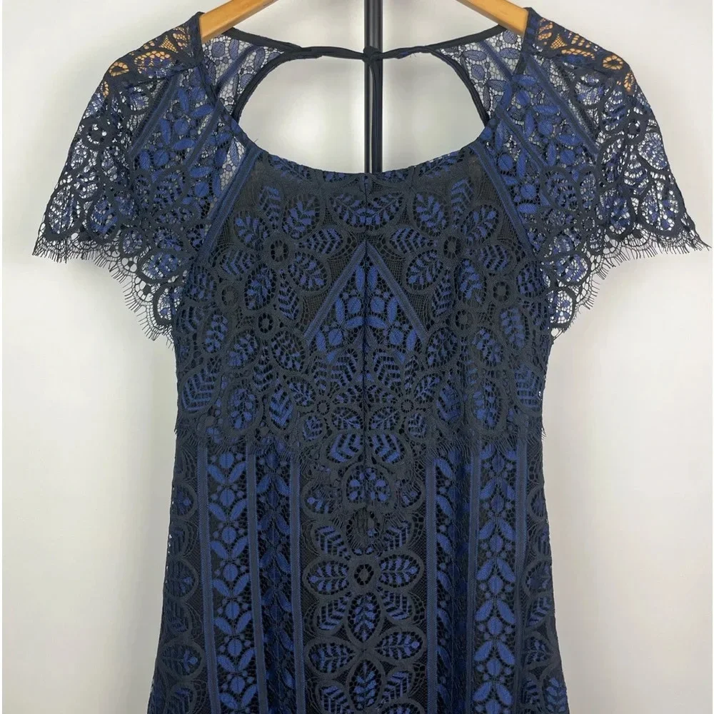 For Love & Lemons Black Blue Lave Lyla Open Back Short Sleeve Mini Dress‎